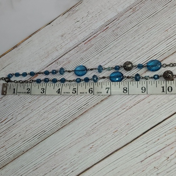 CLEAR BLUE FACETED BEADED FASHION NECKLACE - Picture 6 of 7